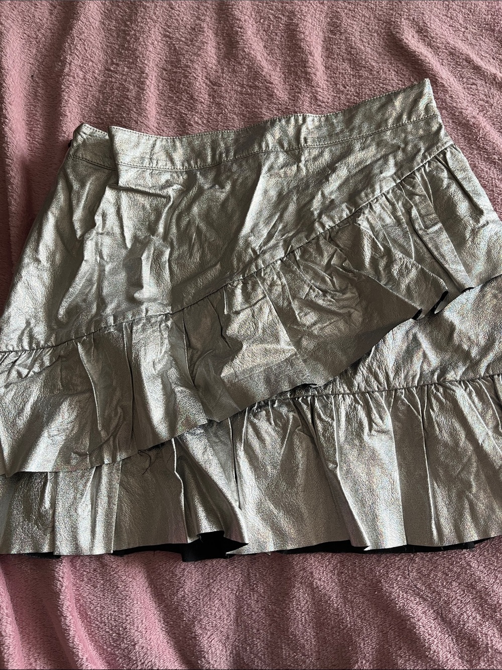 Metallic Silver Ruffle Mini Skirt - Women